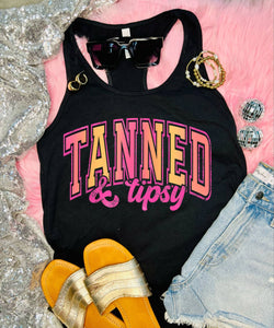 Tanned and Tipsy Black Tank