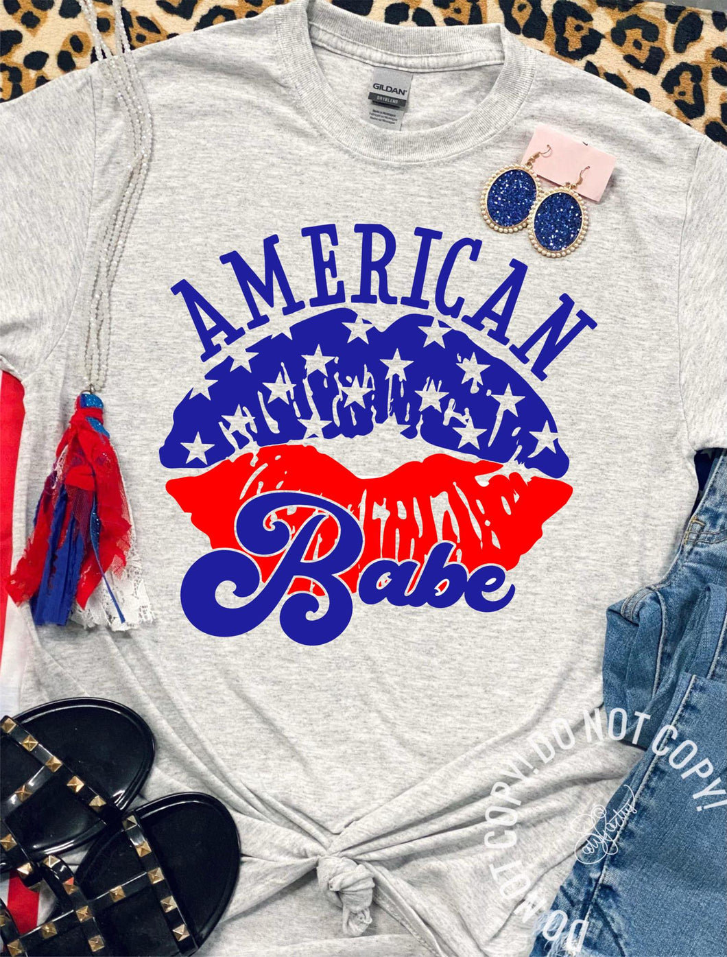 American Babe Flag Lips Ash Grey Tee