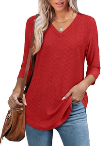V Neck Casual Flowy Tunic Tops Loose Fit Blouse