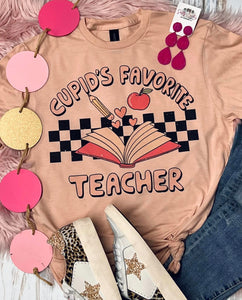 Cupid's Favorite Teacher Peach Tee