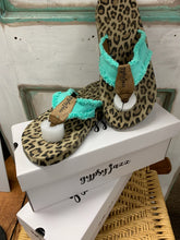 Load image into Gallery viewer, Aqua Leopard Flip Flops
