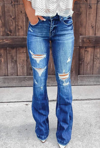 High Waist Ripped Flare Jeans