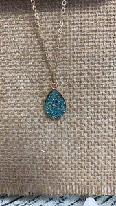 Turquoise Druzy Teardrop Necklace