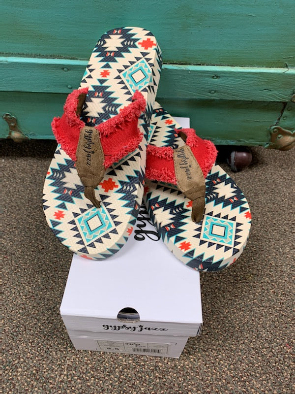 Tallulah Red Aztec Flip Flops