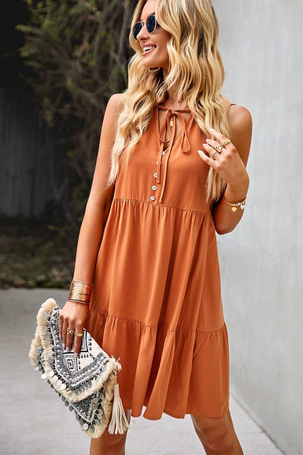 SLEEVELESS RUFFLES SHORT DRESS