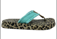 Load image into Gallery viewer, Aqua Leopard Flip Flops
