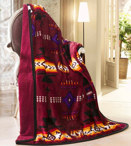 Southwestern Aztec Sherpa Borrego Fleece Throw