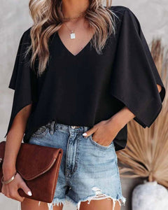 SLIT SLEEVE V-NECKLINE BLOUSE