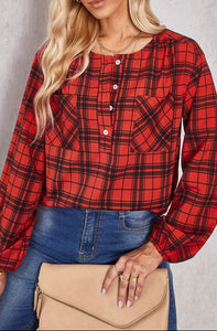 Square Neck Plaid Puff Too