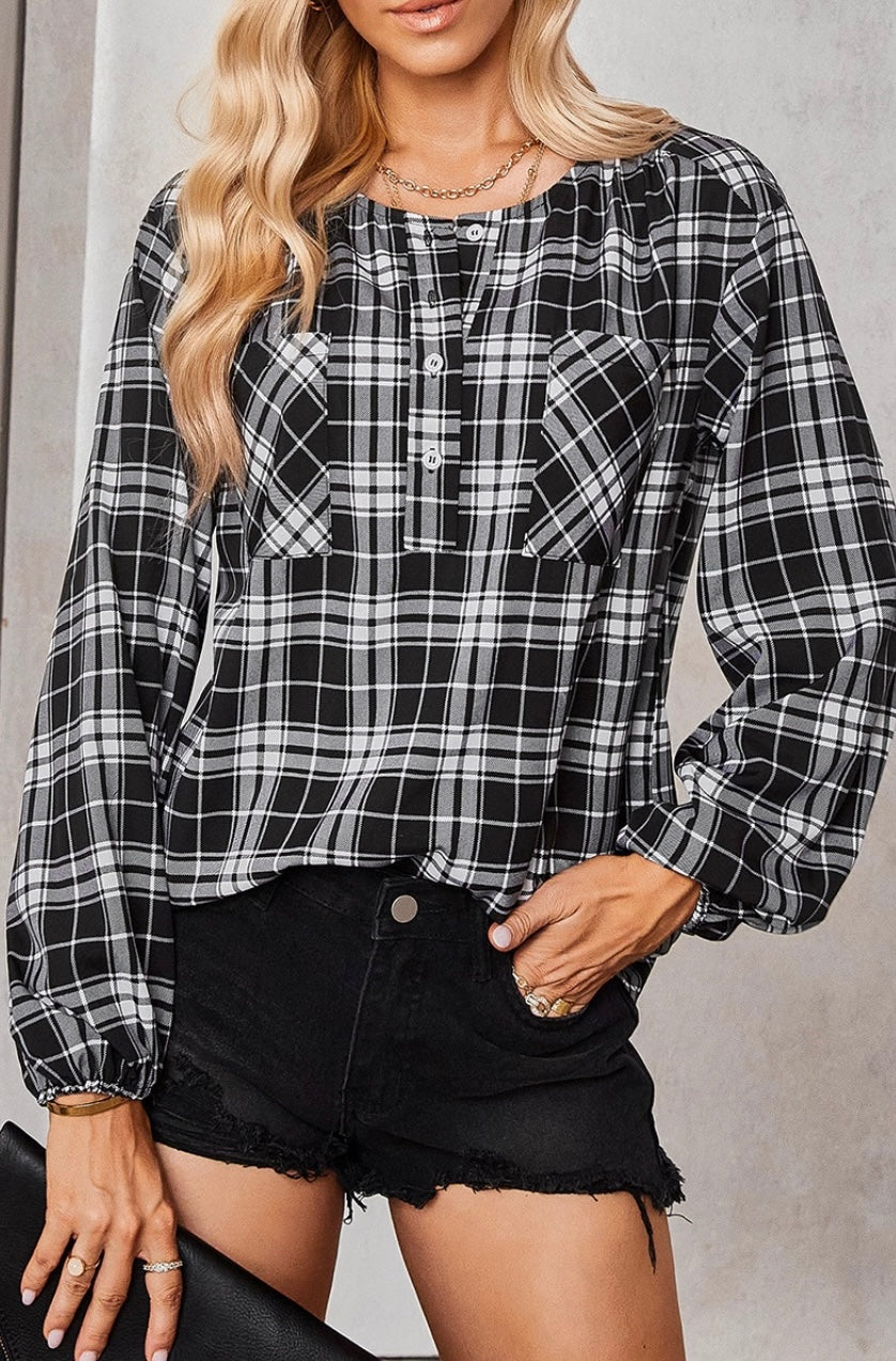 Square Neck Plaid Puff Too